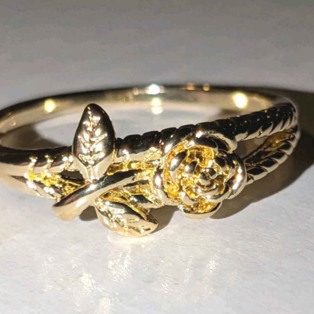 Beautiful Golden Intricate Detailed Rose Ring For Women Size 9 And 11 Available